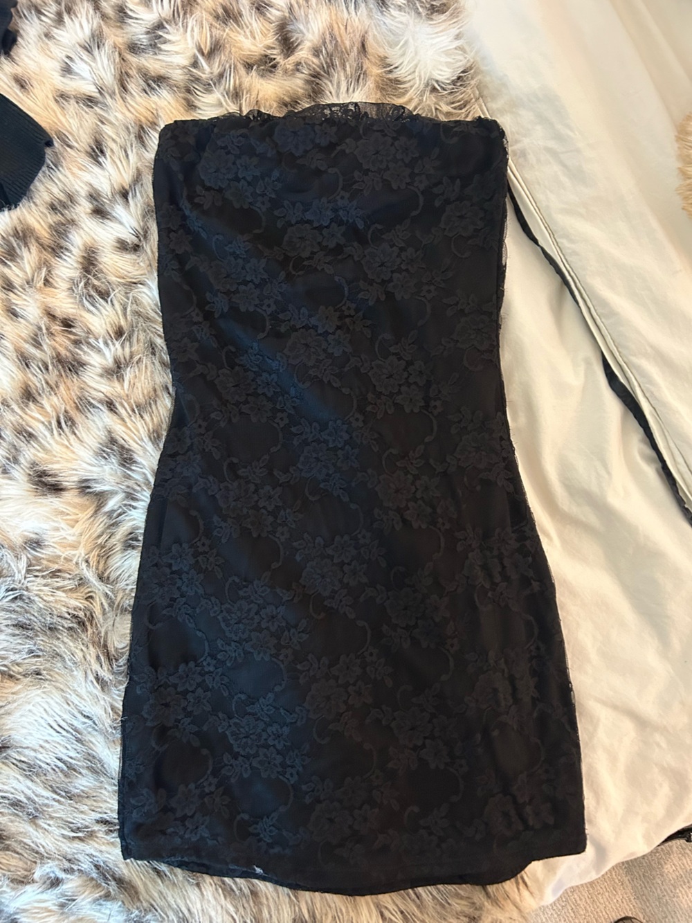 KNC Black Lace Strapless Bodycon Mini Dress